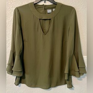 Soho Olive Women's Blouse with Ruffled Sleeves